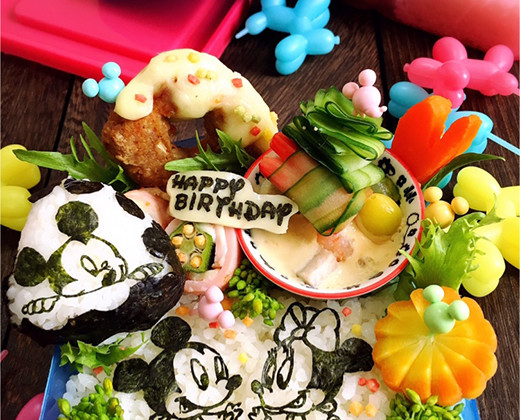 Happy Birthdayミッキー海苔アート弁当の画像